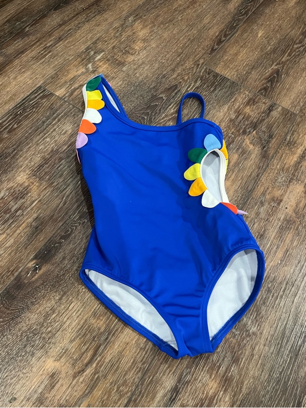 Mini Boden Royal Blue One-Piece Swimsuit with Multicolor Petal Trim